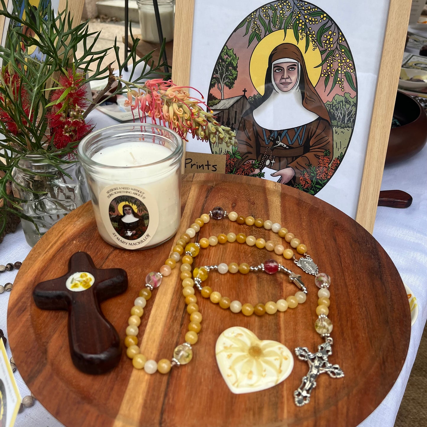 Rosary Inspired by St Mary MacKillop (honey) - Australian Flower Series