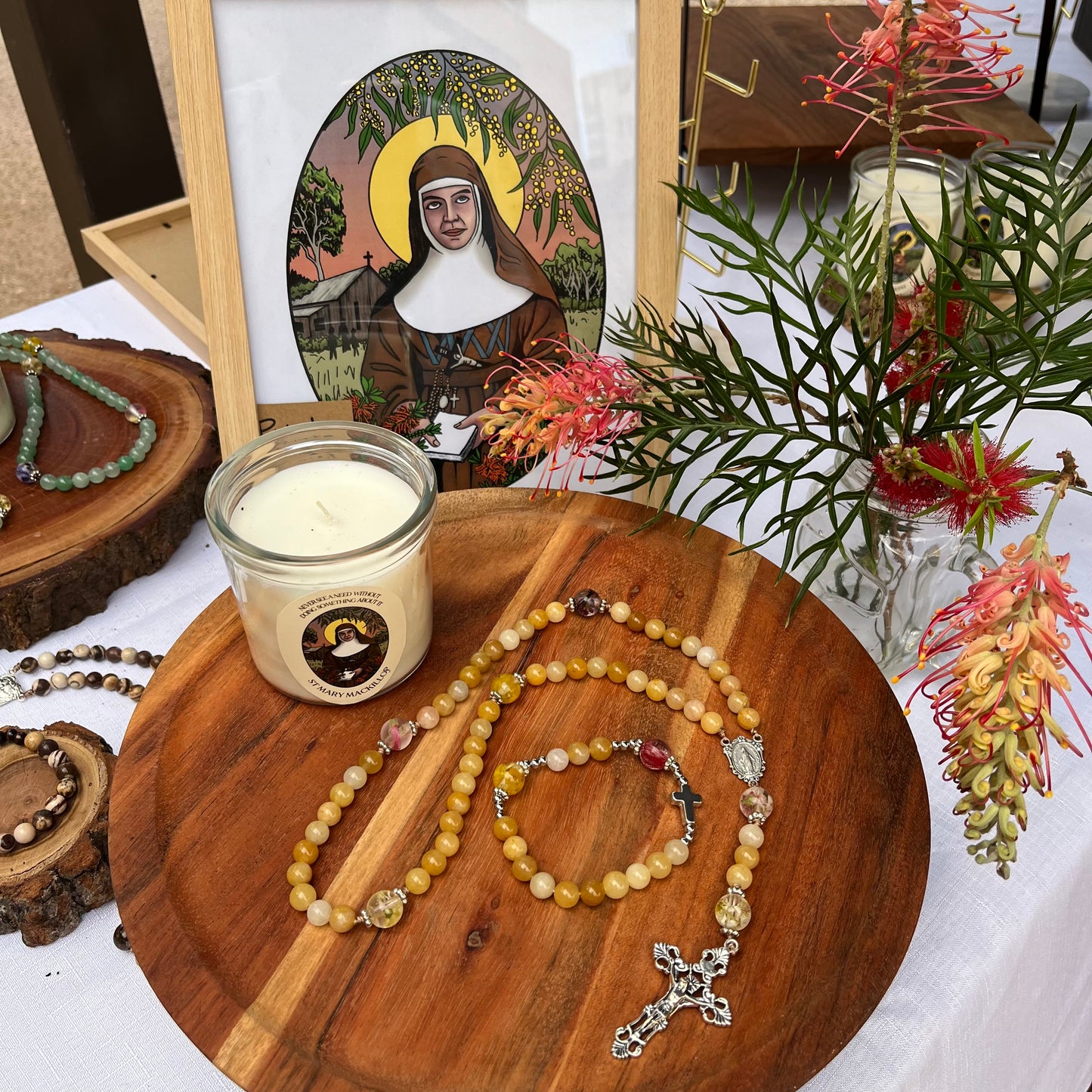 Rosary Bracelet Inspired by St Mary MacKillop (honey) - Australian Flower Series