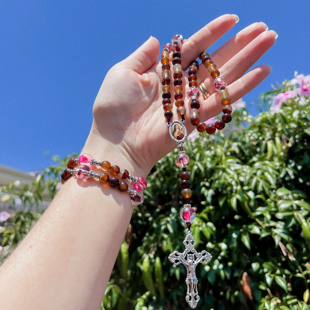 Rosary Bracelet Inspired by St Therese of Lisieux (coffee) - Australian Flower Series